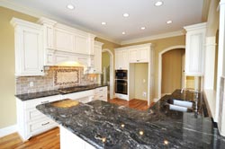 Black Granite kitchen white cabinets Utah Granite Marble